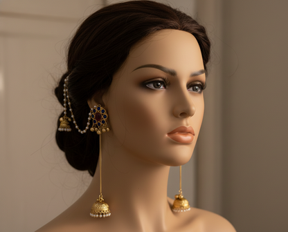Kashmiri Bridal Jhumka Earrings with Pearl Sahara Chains – Traditional Pahalmani Style