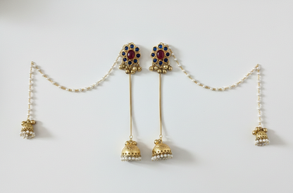 Kashmiri Bridal Jhumka Earrings with Pearl Sahara Chains – Traditional Pahalmani Style
