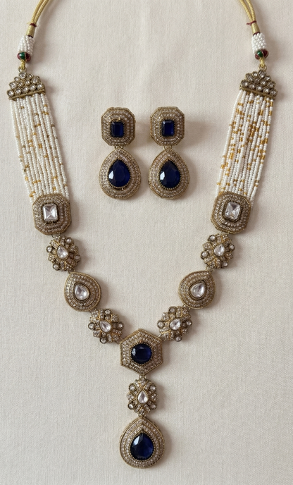 Regal Kundan & Faux Gemstone Long Necklace Set with Drop Earrings