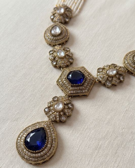 Regal Kundan & Faux Gemstone Long Necklace Set with Drop Earrings