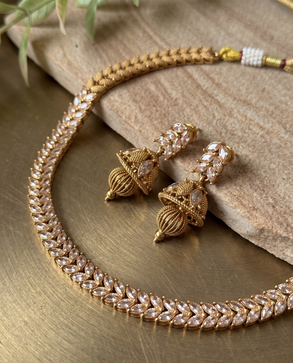 Elegant Antique Gold Finish Polki Choker Set with Classic Jhumkis | Traditional Ethnic Jewelry