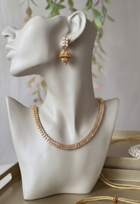 Elegant Antique Gold Finish Polki Choker Set with Classic Jhumkis | Traditional Ethnic Jewelry