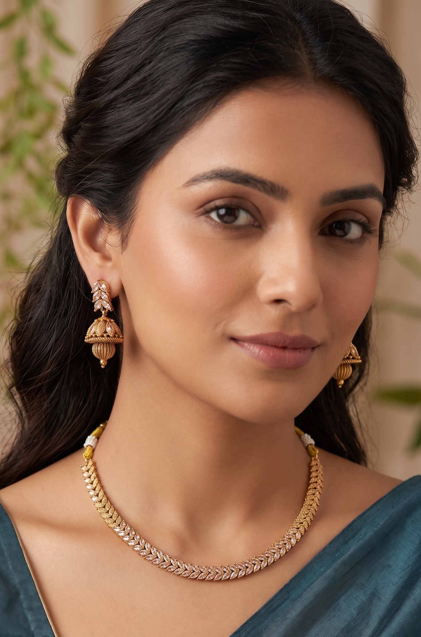 Elegant Antique Gold Finish Polki Choker Set with Classic Jhumkis | Traditional Ethnic Jewelry