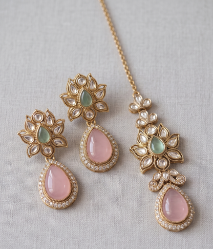 Royal Pastel Kundan & Pearl Choker Set with Matching Maang Tikka