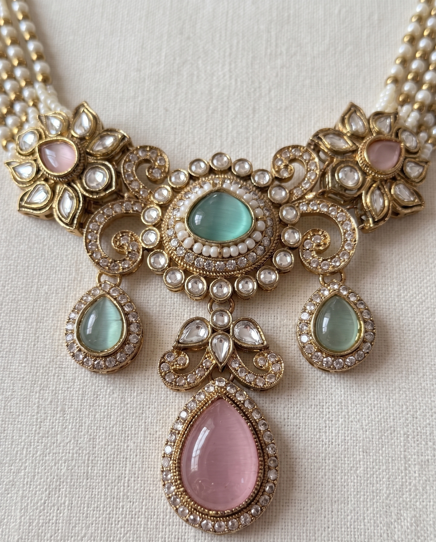 Royal Pastel Kundan & Pearl Choker Set with Matching Maang Tikka