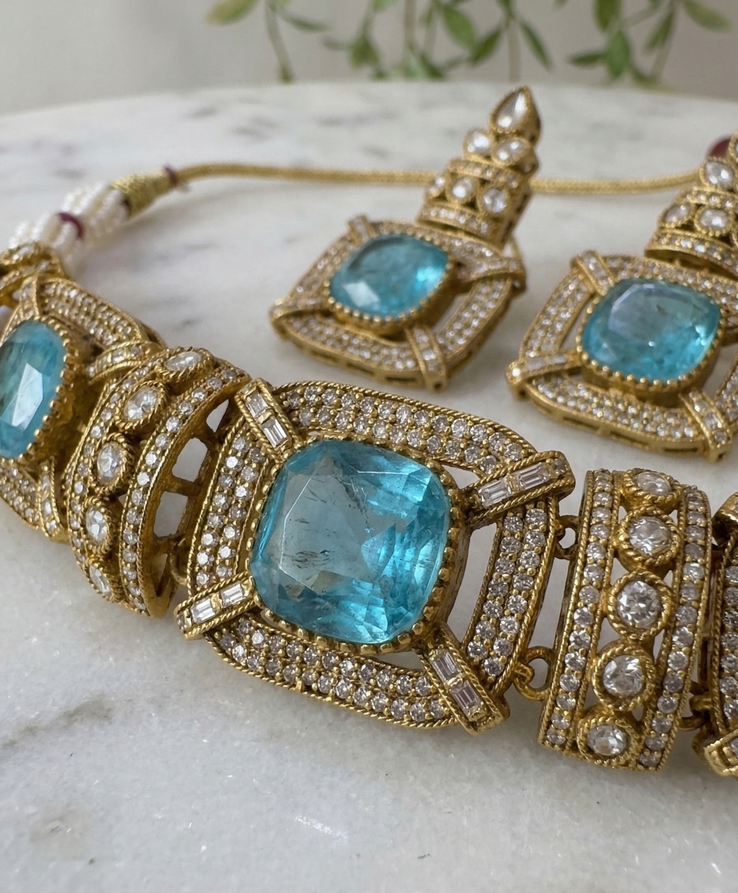 Royal Moissanite Polki Choker Set with Pastel Monalisa Stones