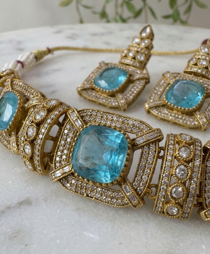 Royal Moissanite Polki Choker Set with Pastel Monalisa Stones