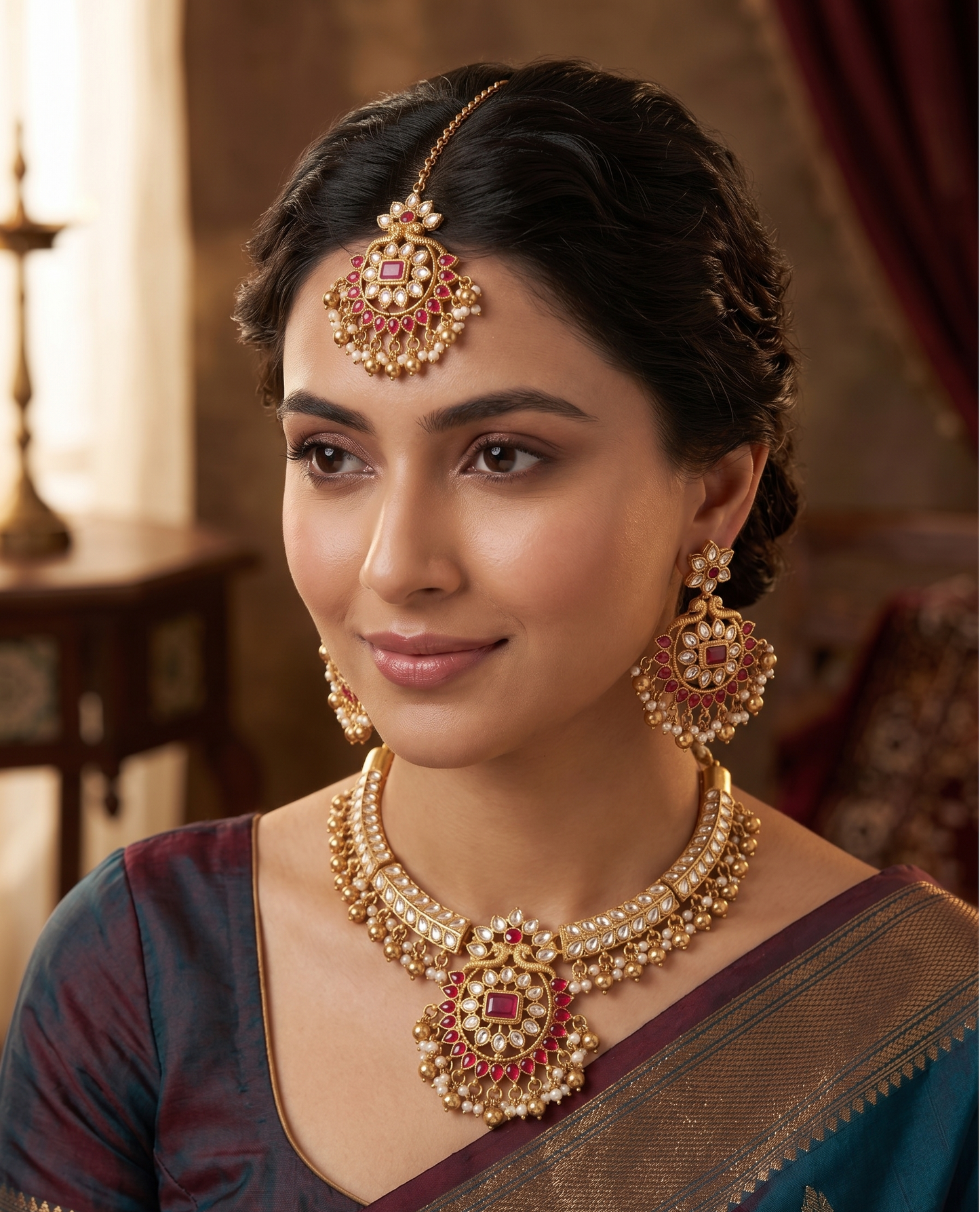 Exquisite Traditional Kundan Choker Set with Matching Earrings & Maang Tikka - Heritage Collection