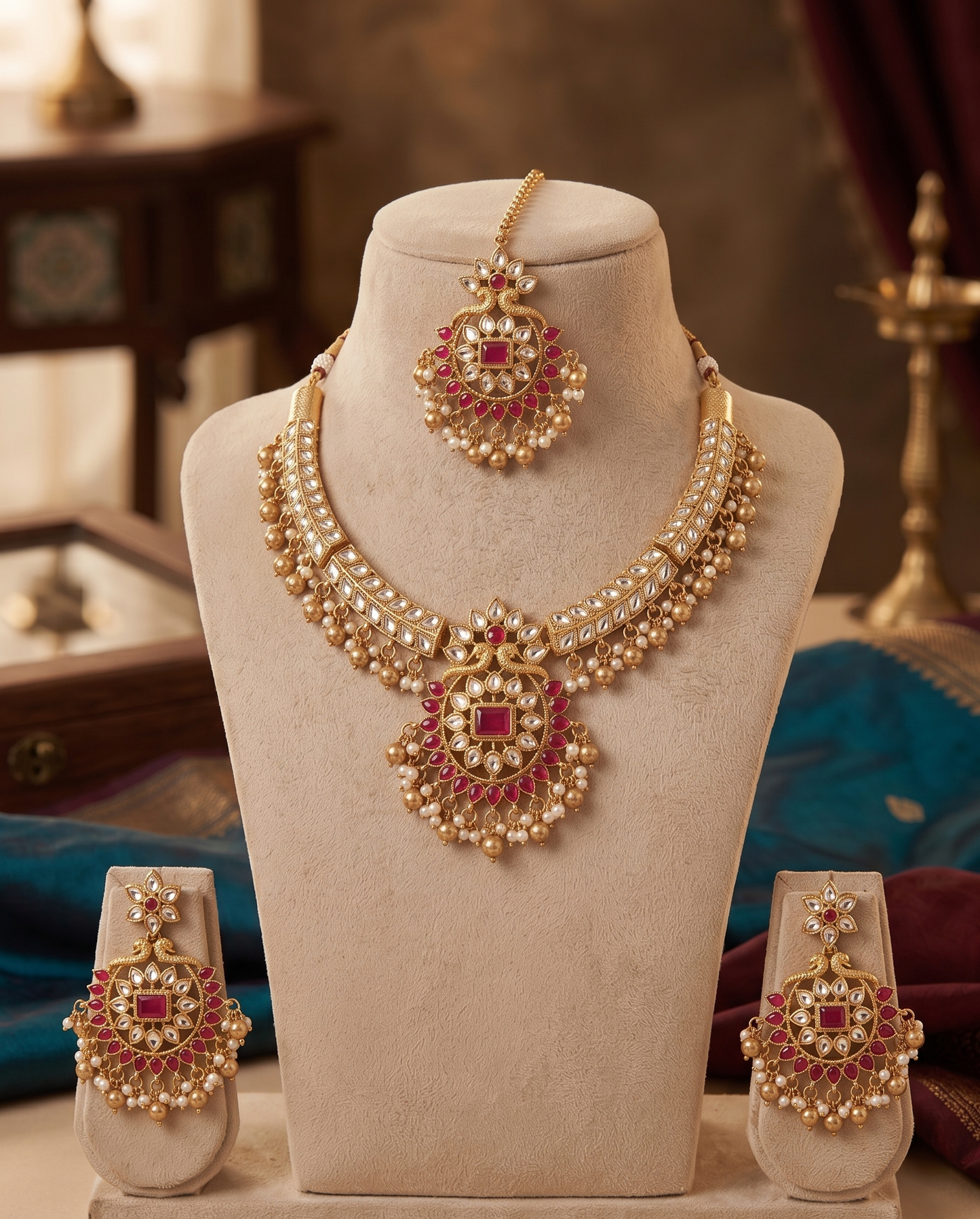 Exquisite Traditional Kundan Choker Set with Matching Earrings & Maang Tikka - Heritage Collection