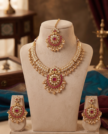 Exquisite Traditional Kundan Choker Set with Matching Earrings & Maang Tikka - Heritage Collection