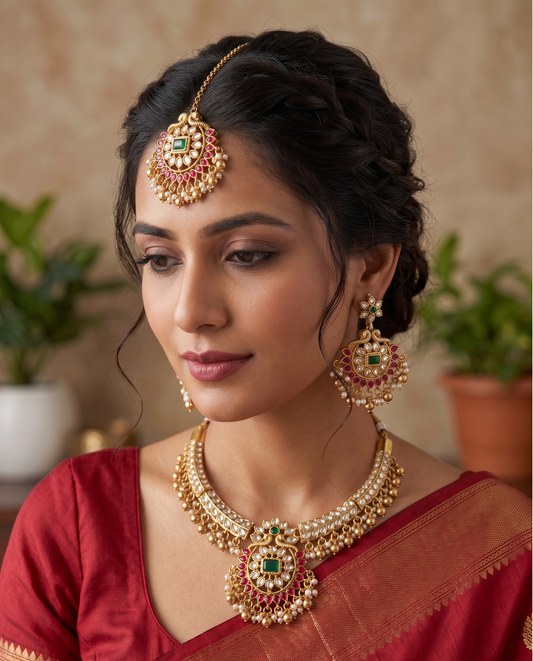 Exquisite Traditional Kundan Choker Set with Matching Earrings & Maang Tikka - Heritage Collection