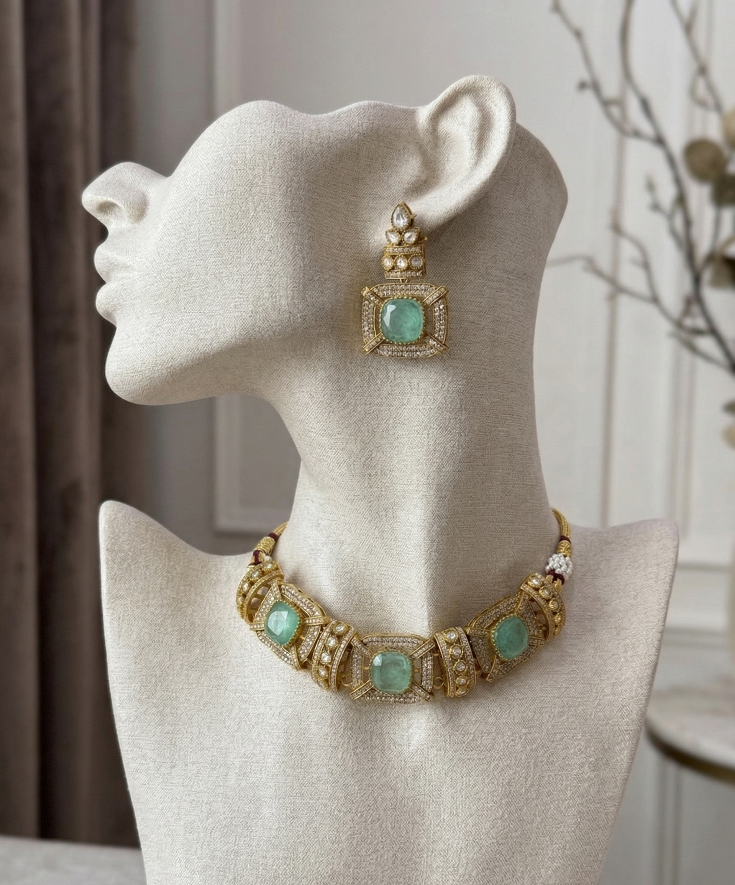 Royal Moissanite Polki Choker Set with Pastel Monalisa Stones