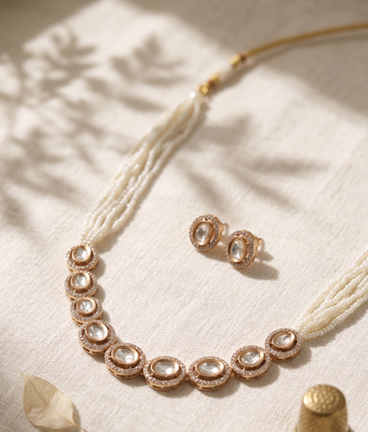Exquisite Moissanite & Layered Pearl String Necklace Set with Matching Studs