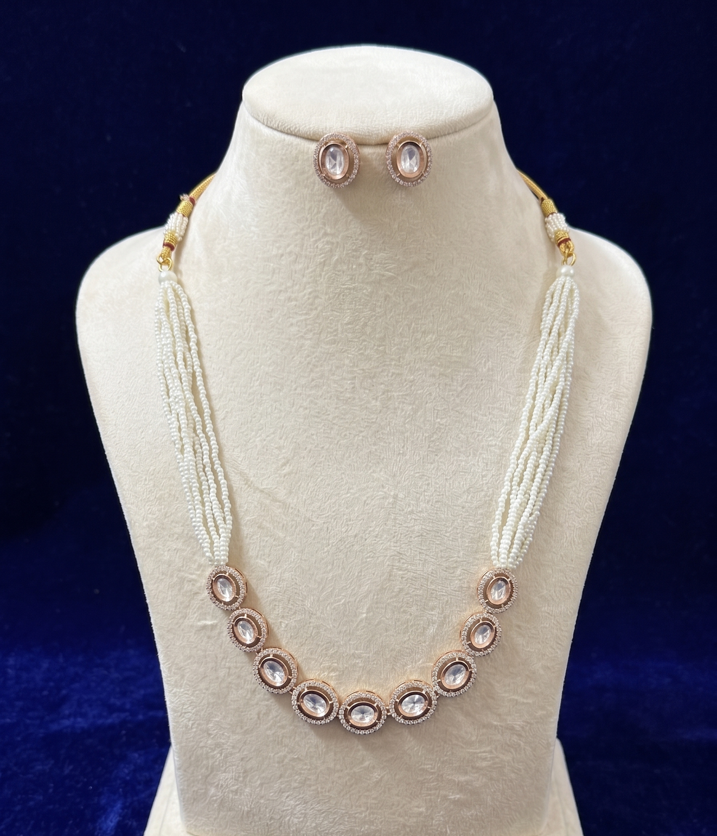 Exquisite Moissanite & Layered Pearl String Necklace Set with Matching Studs