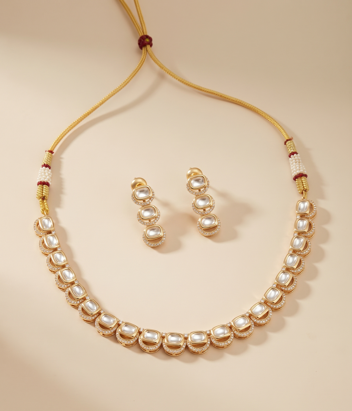 Exquisite Gold-Plated Moissanite Pendant Necklace Set with Matching Earrings