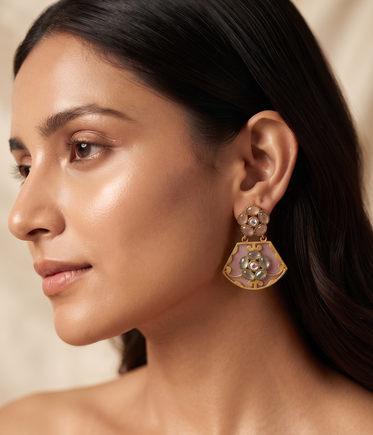 Elegant Kundan & Meenakari Fan-Motif Necklace Set with Matching Earrings