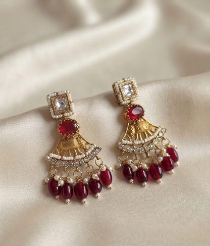 Royal Crimson Elephant Motif Antique Gold Choker Set with Polki and Ruby Drops