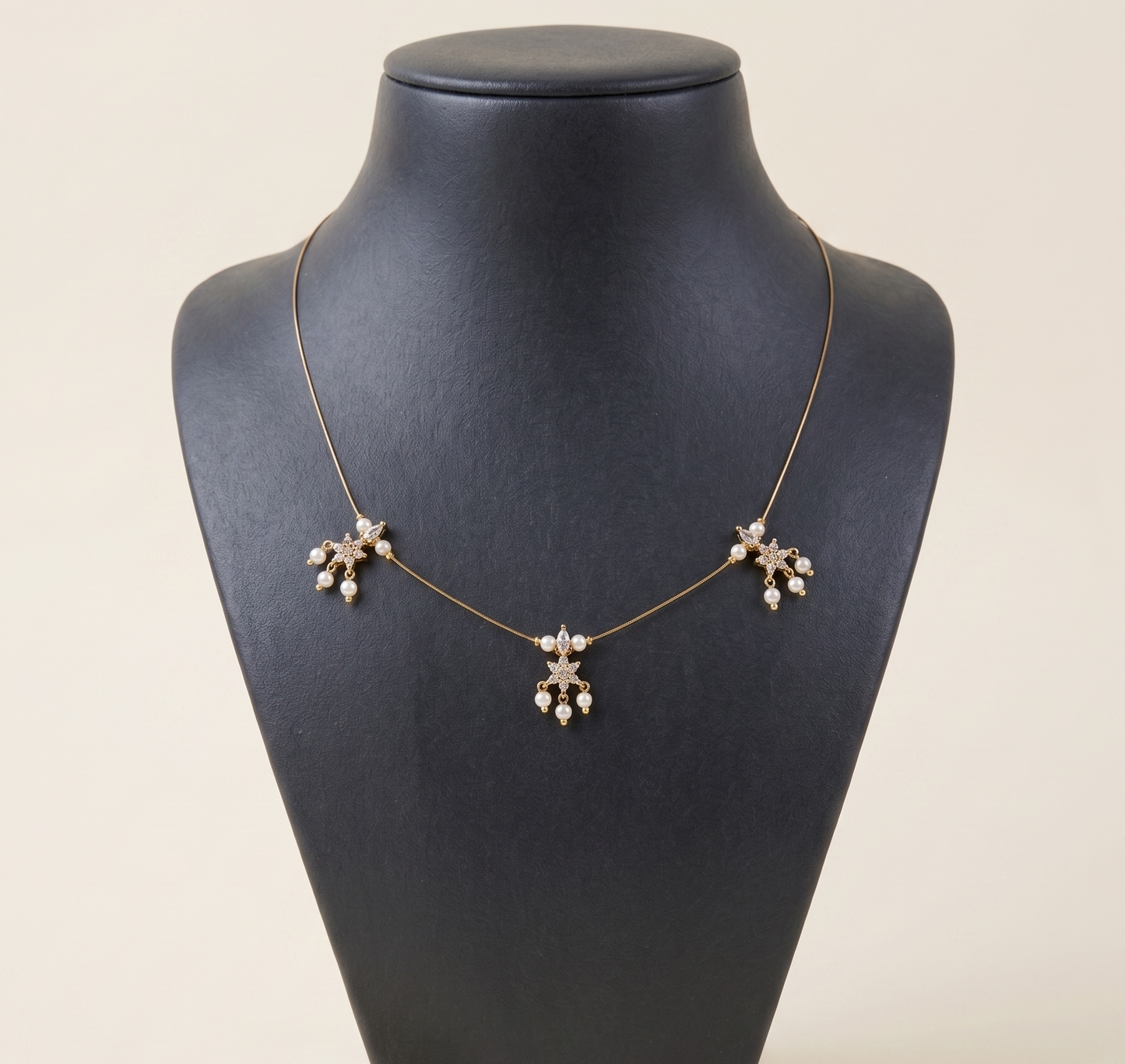 Elegant Invisible Chain necklace with Floral Motif and Pearl Accents