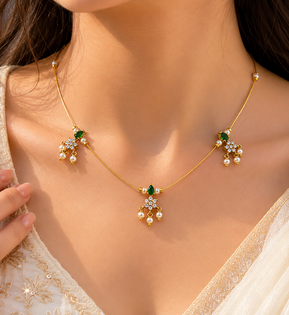 Elegant Invisible Chain necklace with Floral Motif and Pearl Accents