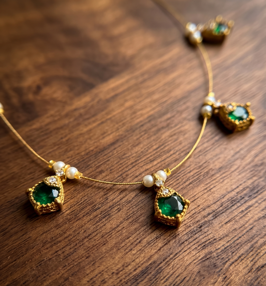 Elegant Floating Stone Invisible Chain Necklace – Minimalist Gold-Tone Embellished invisible chain