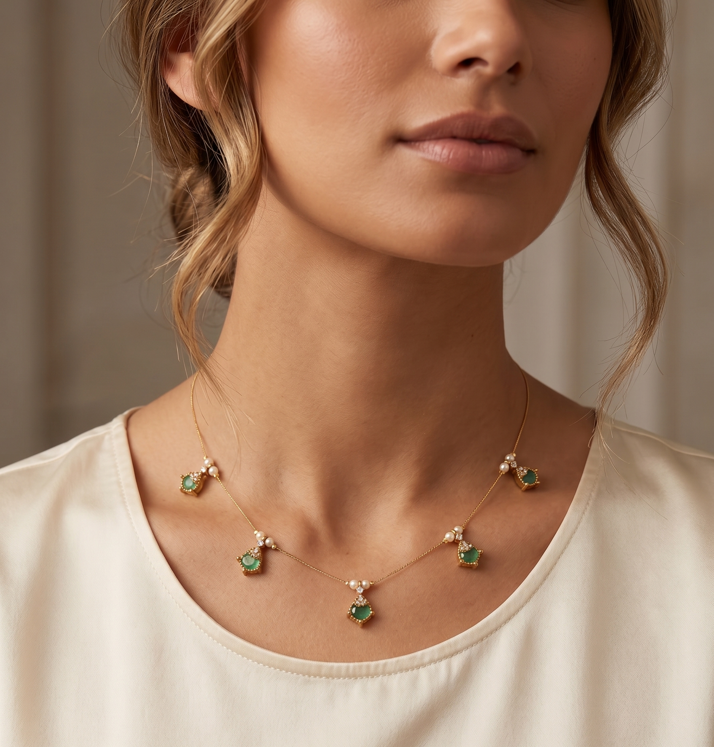 Elegant Floating Stone Invisible Chain Necklace – Minimalist Gold-Tone Embellished invisible chain