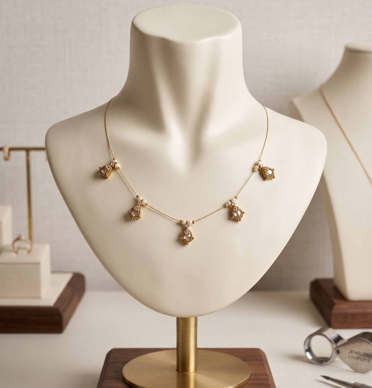Elegant Floating Stone Invisible Chain Necklace – Minimalist Gold-Tone Embellished invisible chain
