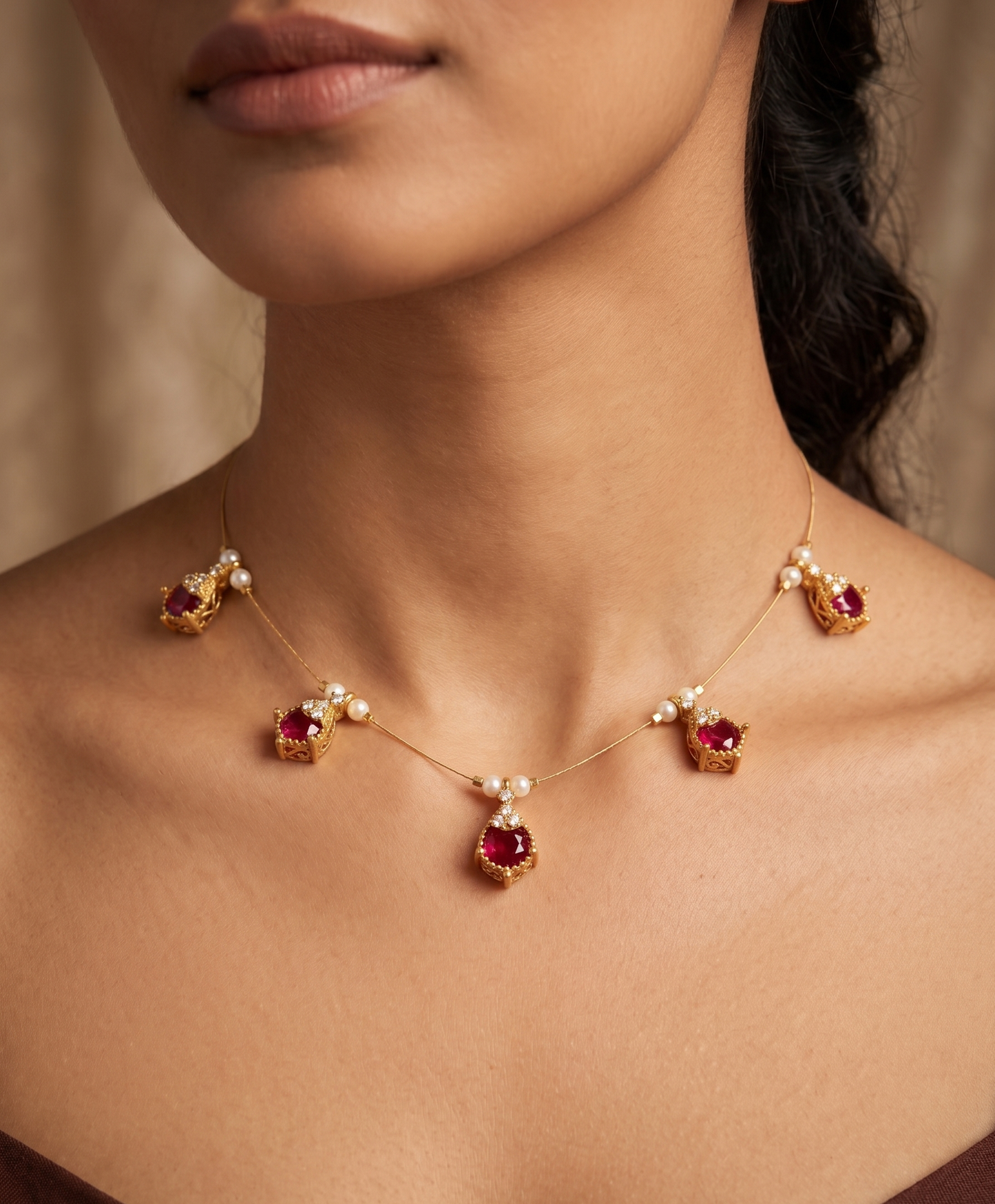 Elegant Floating Stone Invisible Chain Necklace – Minimalist Gold-Tone Embellished invisible chain