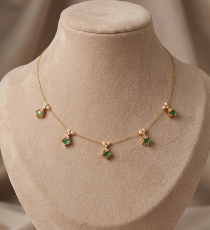 Elegant Floating Stone Invisible Chain Necklace – Minimalist Gold-Tone Embellished invisible chain