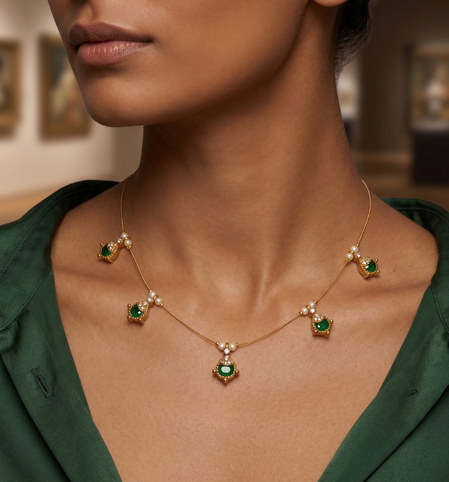 Elegant Floating Stone Invisible Chain Necklace – Minimalist Gold-Tone Embellished invisible chain