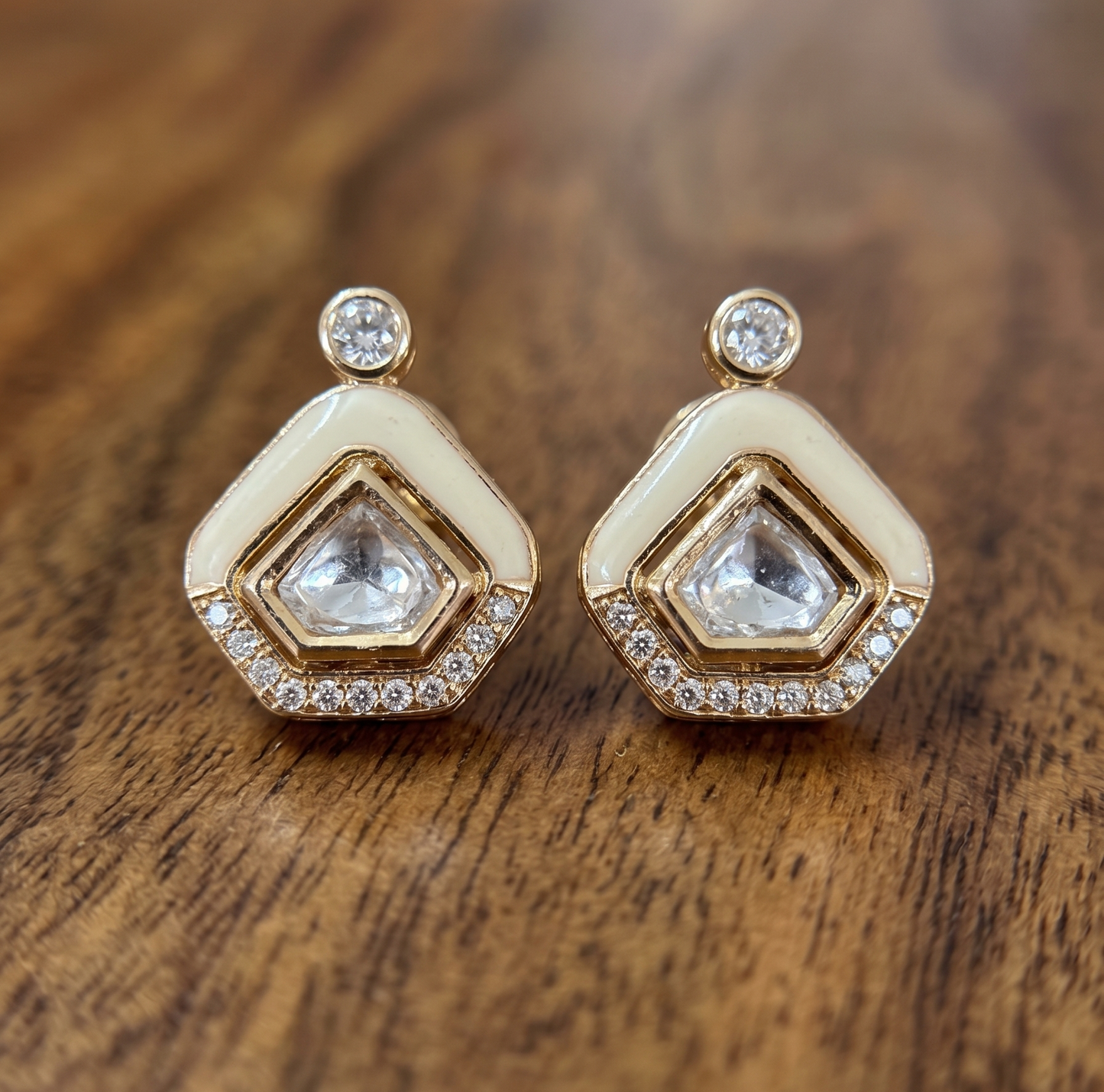 Handcrafted Brass Moissanite & Kundan Polki Pendant Set with Bead Detailing