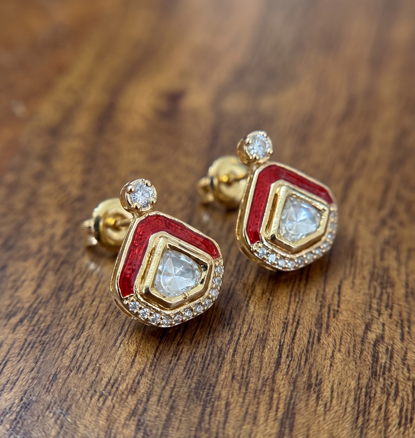 Handcrafted Brass Moissanite & Kundan Polki Pendant Set with Bead Detailing