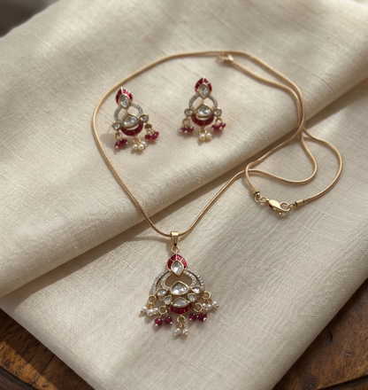 Exquisite Moissanite Stone Chain Pendant Set with Enamel & Pearl Accents