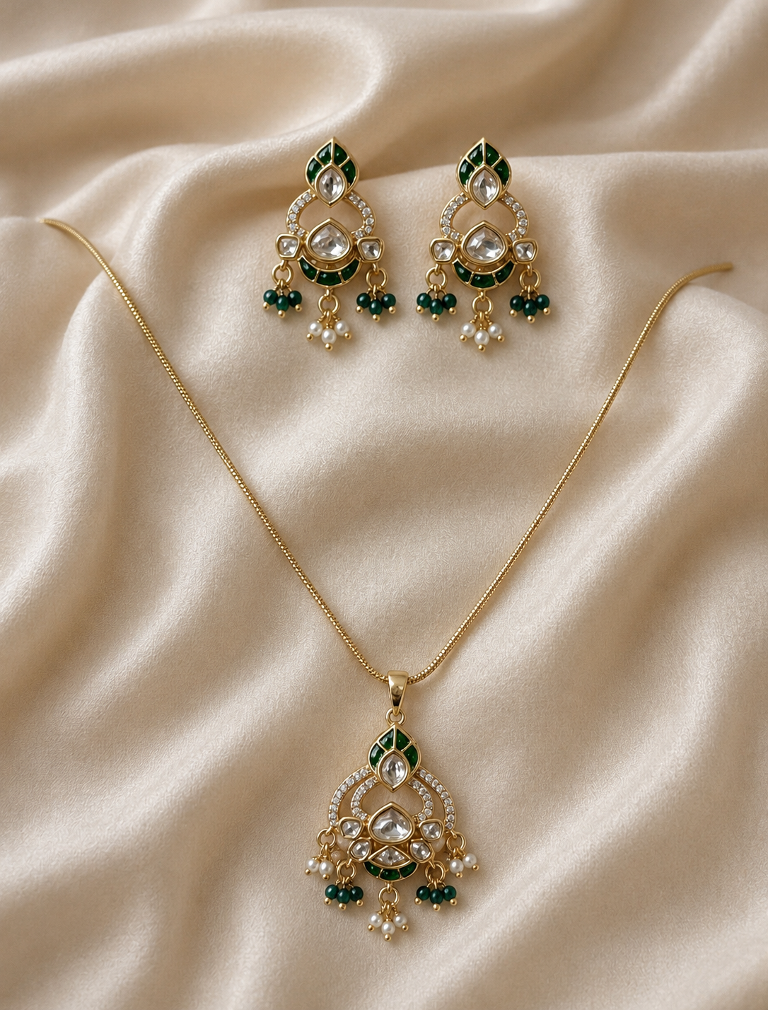 Exquisite Moissanite Stone Chain Pendant Set with Enamel & Pearl Accents