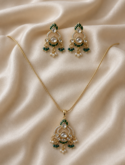 Exquisite Moissanite Stone Chain Pendant Set with Enamel & Pearl Accents