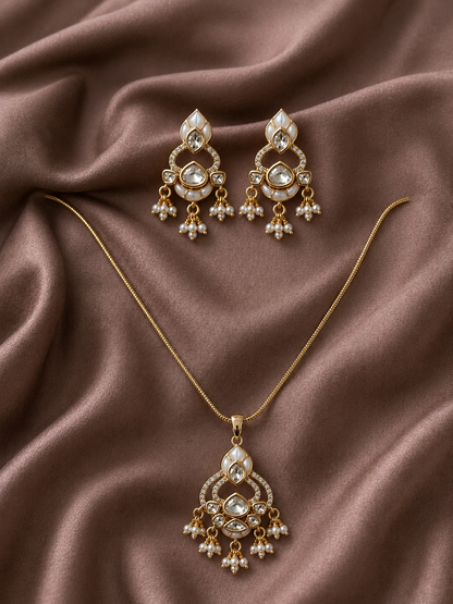 Exquisite Moissanite Stone Chain Pendant Set with Enamel & Pearl Accents