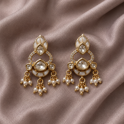 Exquisite Moissanite Stone Chain Pendant Set with Enamel & Pearl Accents