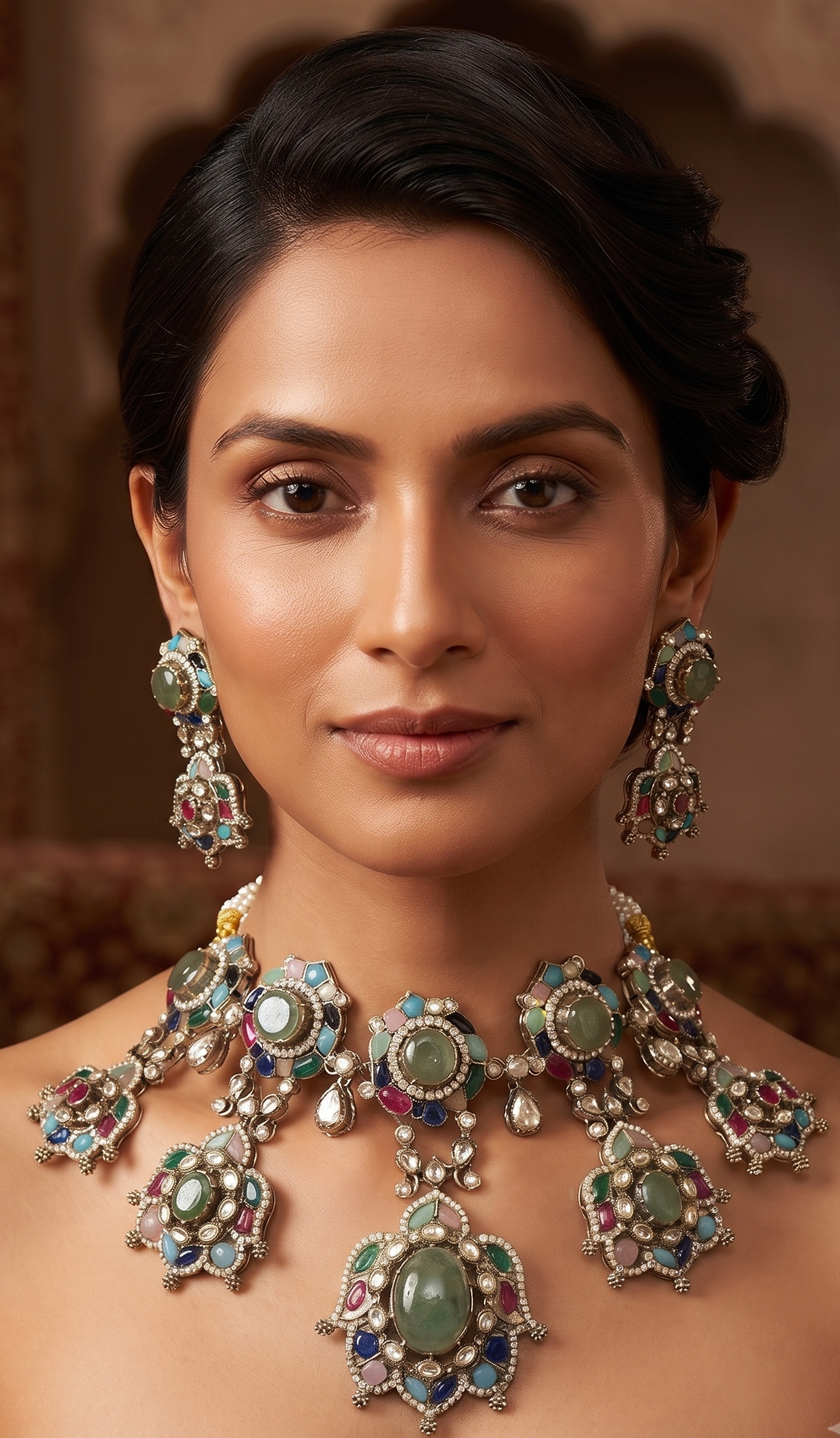 Royal Sabyasachi-Inspired Multigemstone Polki Choker Set with Matching Earrings