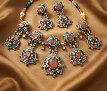 Royal Sabyasachi-Inspired Multigemstone Polki Choker Set with Matching Earrings