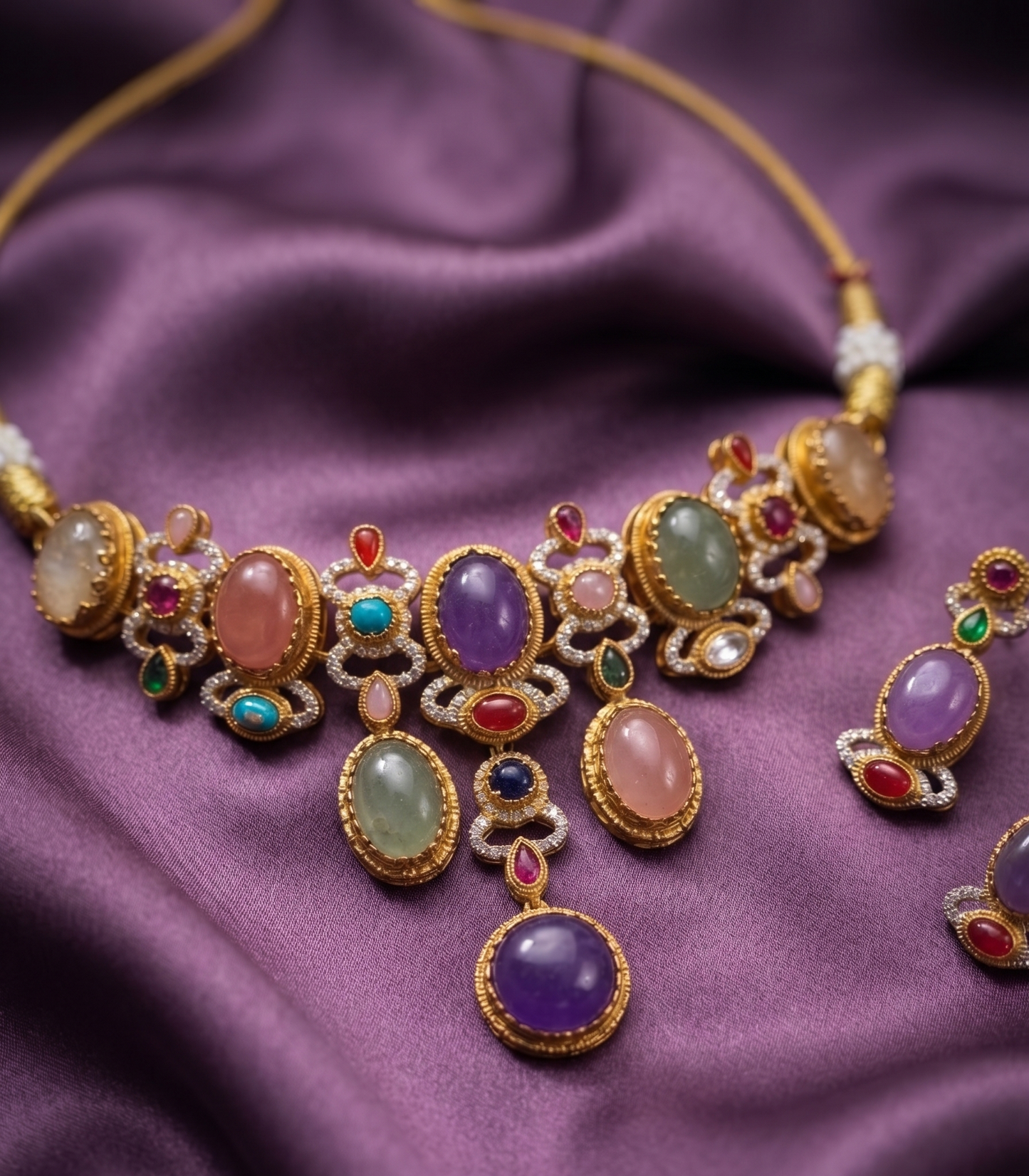 Royal Sabyasachi-Inspired Multitone Polki and Gemstone Interchangeable Choker Necklace Set