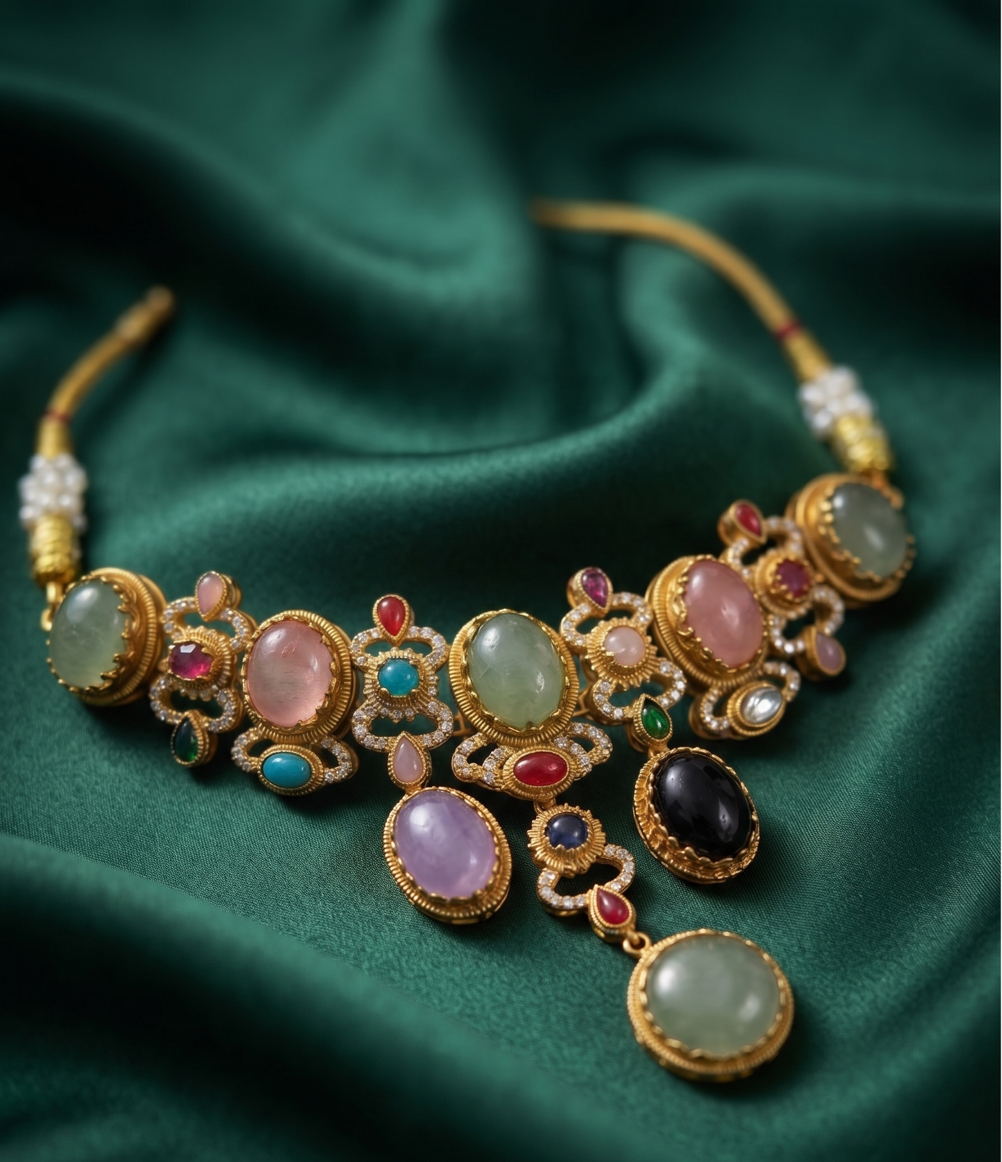 Royal Sabyasachi-Inspired Multitone Polki and Gemstone Interchangeable Choker Necklace Set