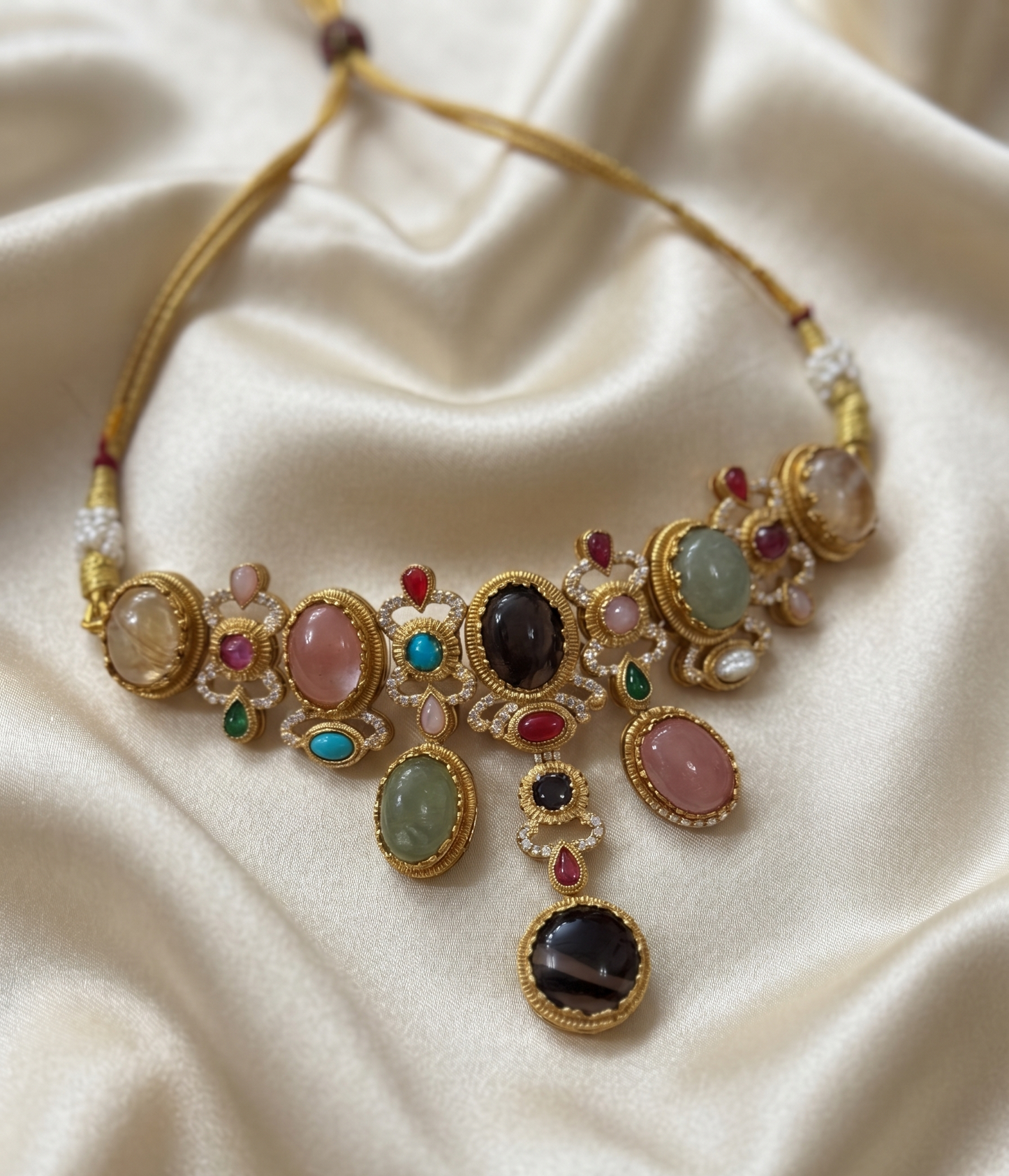 Royal Sabyasachi-Inspired Multitone Polki and Gemstone Interchangeable Choker Necklace Set