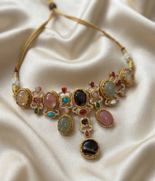Royal Sabyasachi-Inspired Multitone Polki and Gemstone Interchangeable Choker Necklace Set