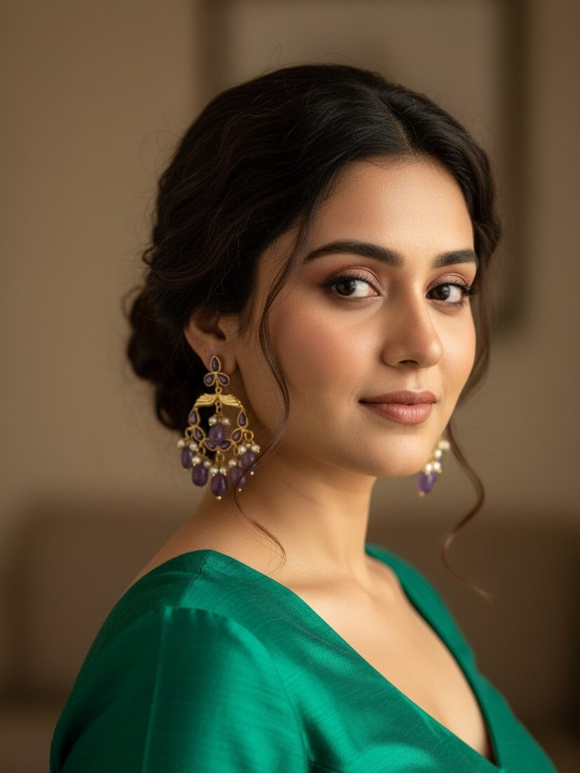 Royal Purple Stone Chandbali Earrings – Handcrafted Festive Wear Jewellery