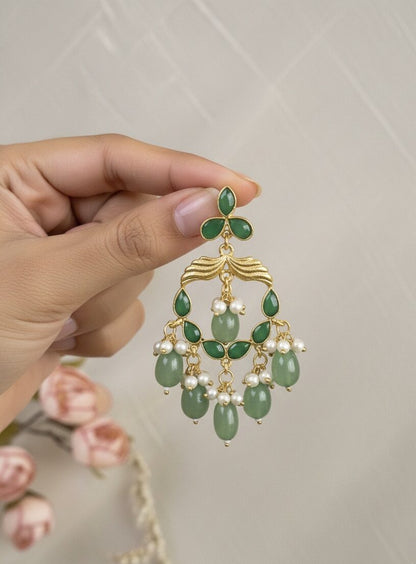 Mint Green Stone Chandbali Earrings – Handcrafted Festive Wear Jewellery