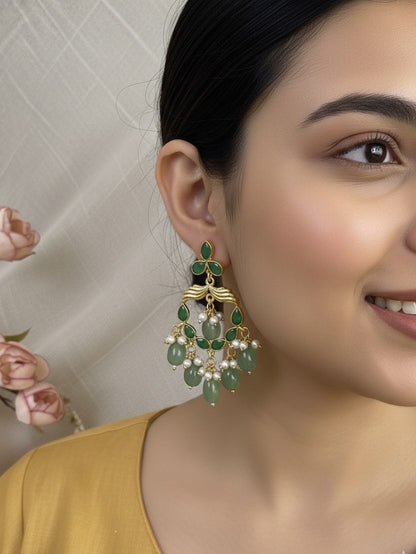 Mint Green Stone Chandbali Earrings – Handcrafted Festive Wear Jewellery