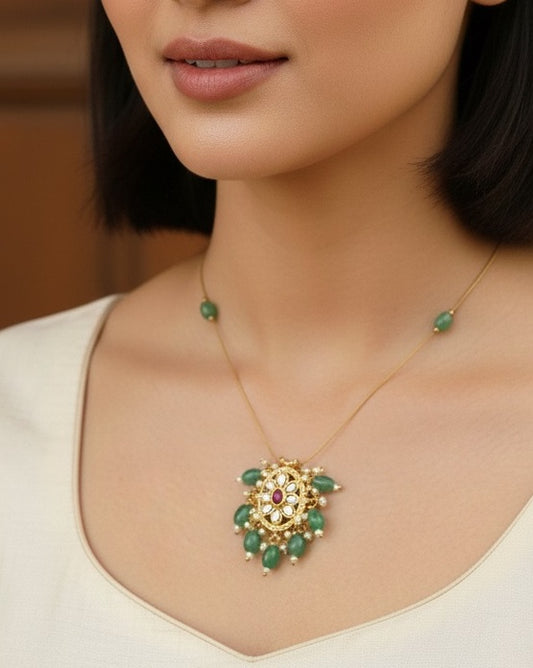 Jadau Kundan invisible chain without Earrings with white kundan stone