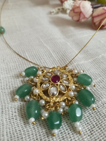 Jadau Kundan invisible chain without Earrings with white kundan stone