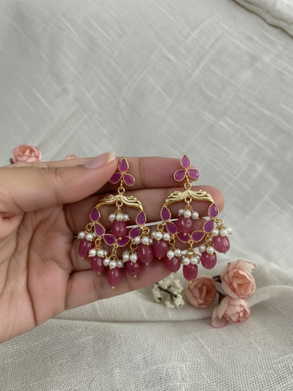 Royal pink Stone Chandbali Earrings – Handcrafted Festive Wear Jewellery