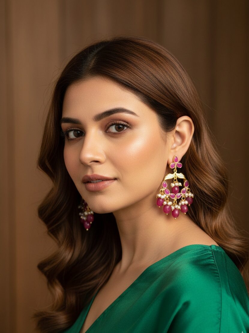 Royal pink Stone Chandbali Earrings – Handcrafted Festive Wear Jewellery