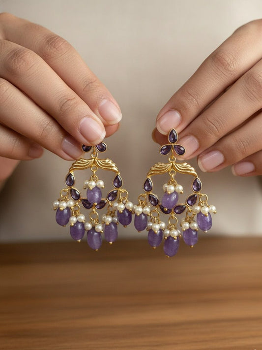 Royal Purple Stone Chandbali Earrings – Handcrafted Festive Wear Jewellery